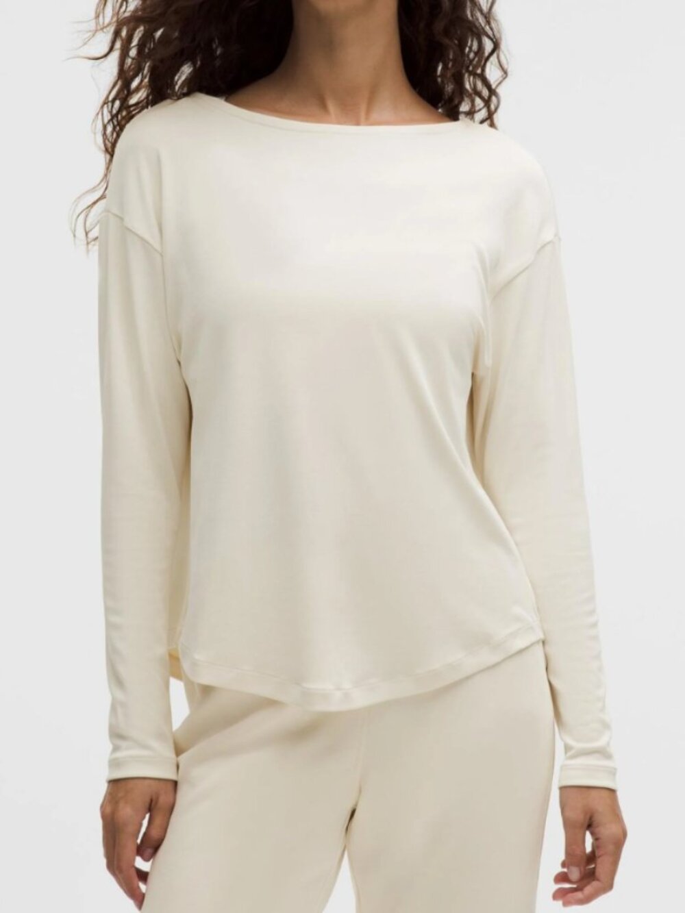 Lululemon Drapey Softstreme Boatneck Long-Sleeve Shirt Light Ivory Size 10